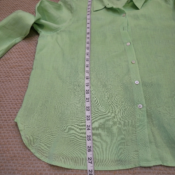 J Jill Top Womens Large Green Linen Button Up Long Sleeve Beach Cottage Coastal - Picture 8 of 9
